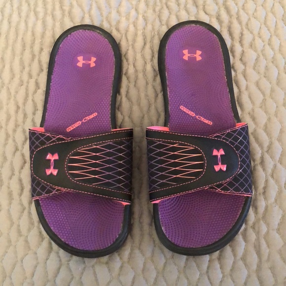 purple under armour slides